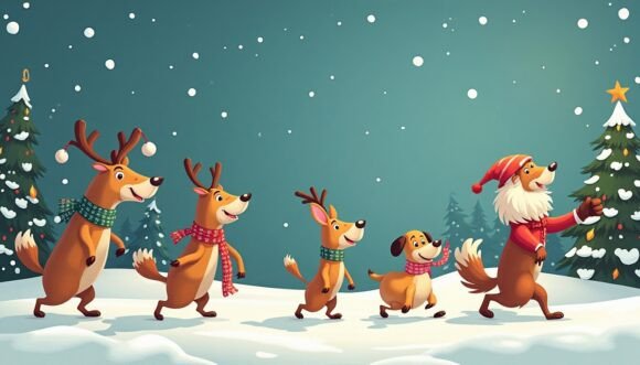 🎄 Christmas Animals in Motion: Festive Digital Illustrations