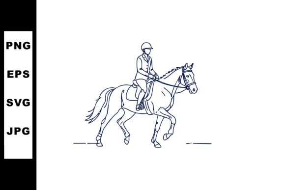 Equestrian Rider on Horse in Motion Line: Graceful Vector Art