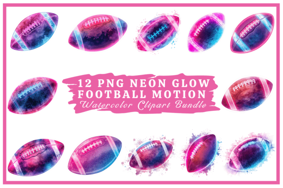 Neon Glow Football Motion Watercolor Set: Unleashing Electric Energy
